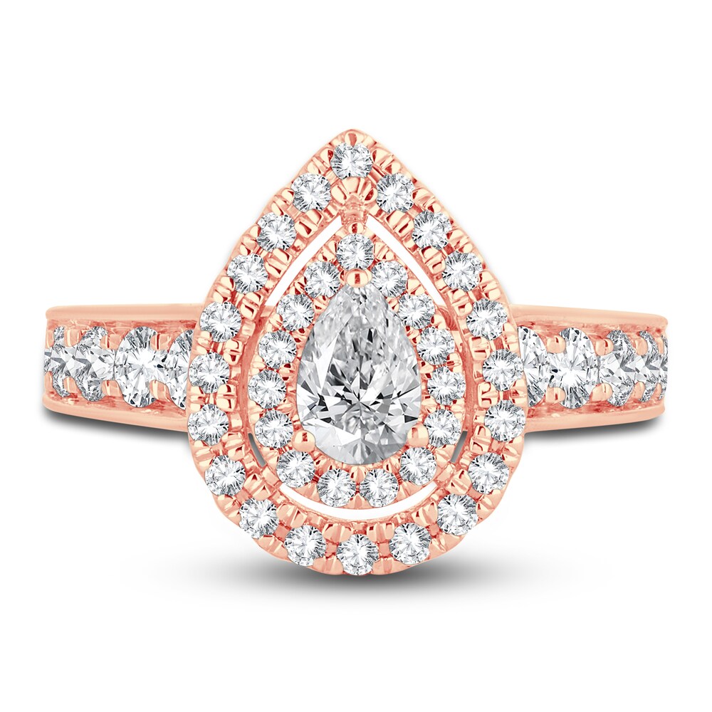 Diamond Double Halo Engagement Ring 1-1/3 ct tw Pear/Round 14K Rose Gold qbJO9LHl Diamond Double Halo Engagement Ring 1-1/3 ct tw Pear/Round 14K Rose Gold qbJO9LHl