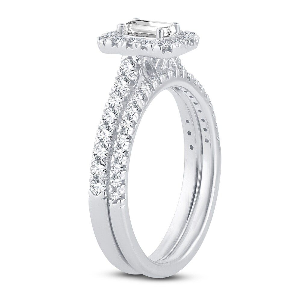 Diamond Bridal Set 1 ct tw Emerald/Round 14K White Gold qce3emdy Diamond Bridal Set 1 ct tw Emerald/Round 14K White Gold qce3emdy