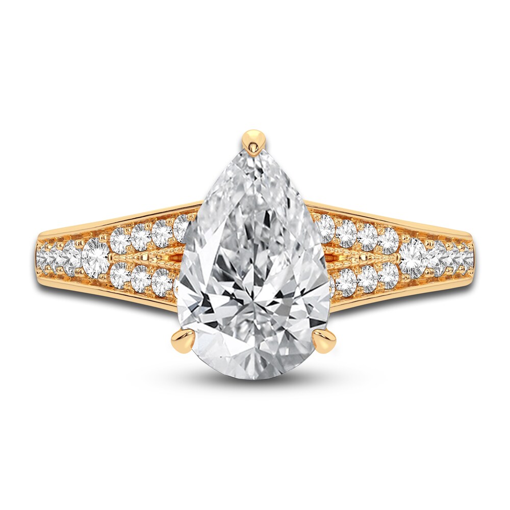 Lab-Created Diamond Engagement Ring 2-1/3 ct tw Pear/Round 14K Yellow Gold rErqOMfh Lab-Created Diamond Engagement Ring 2-1/3 ct tw Pear/Round 14K Yellow Gold rErqOMfh