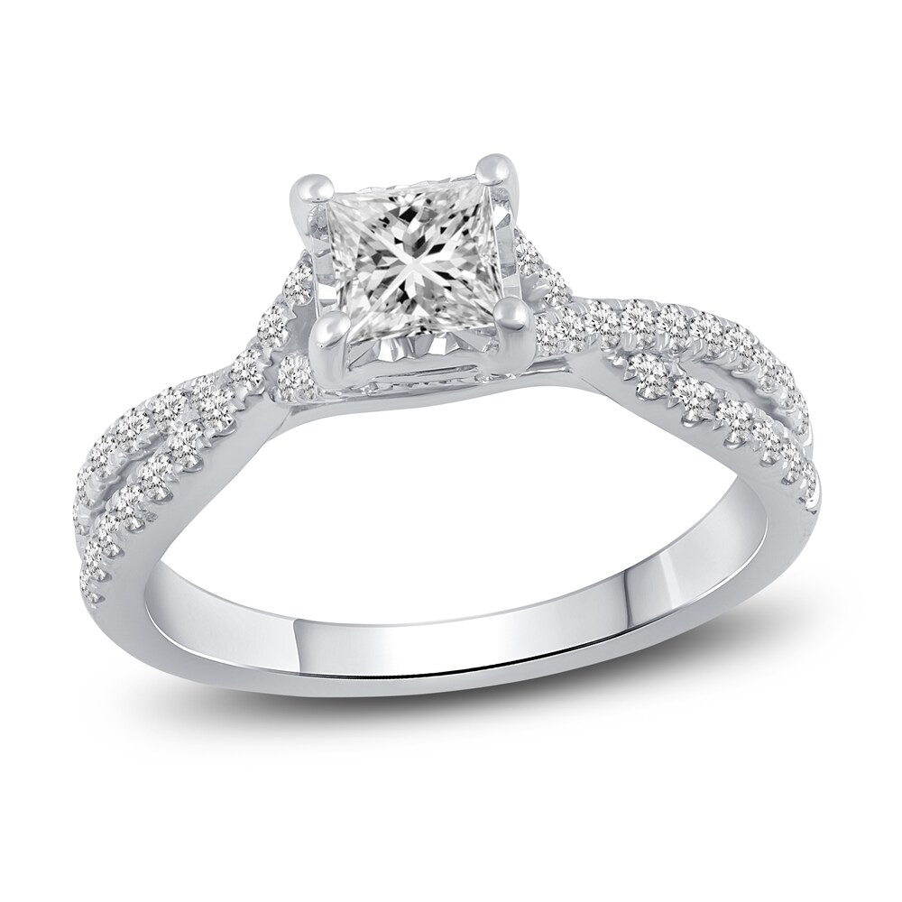 Diamond Engagement Ring 1 ct tw Princess/Round 14K White Gold rMBSAQG2 Diamond Engagement Ring 1 ct tw Princess/Round 14K White Gold rMBSAQG2