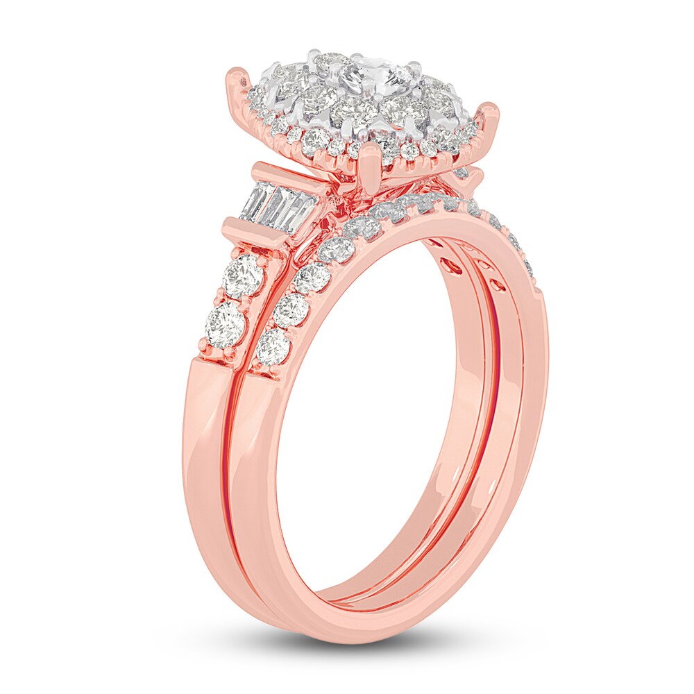 Diamond Halo Bridal Set 1 ct tw Round/Baguette 14K Rose Gold ruyLWt3M Diamond Halo Bridal Set 1 ct tw Round/Baguette 14K Rose Gold ruyLWt3M