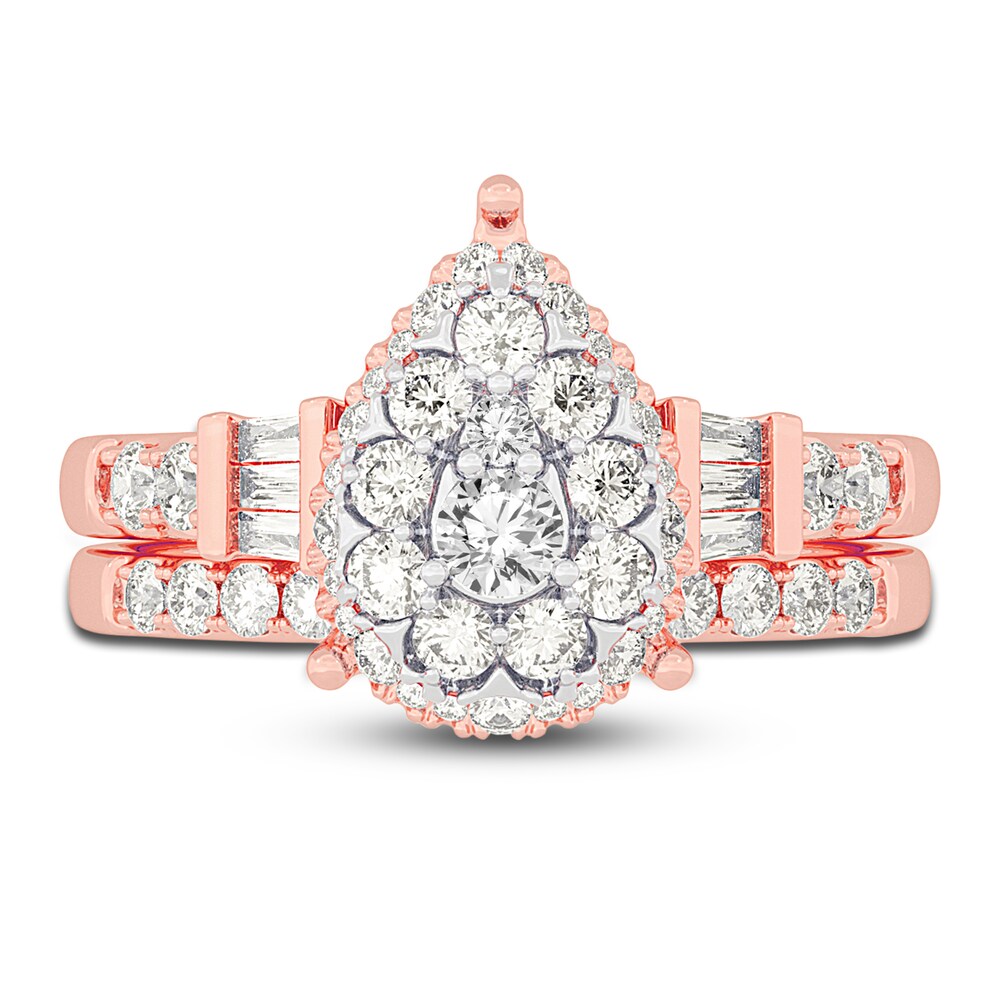 Diamond Halo Bridal Set 1 ct tw Round/Baguette 14K Rose Gold ruyLWt3M Diamond Halo Bridal Set 1 ct tw Round/Baguette 14K Rose Gold ruyLWt3M