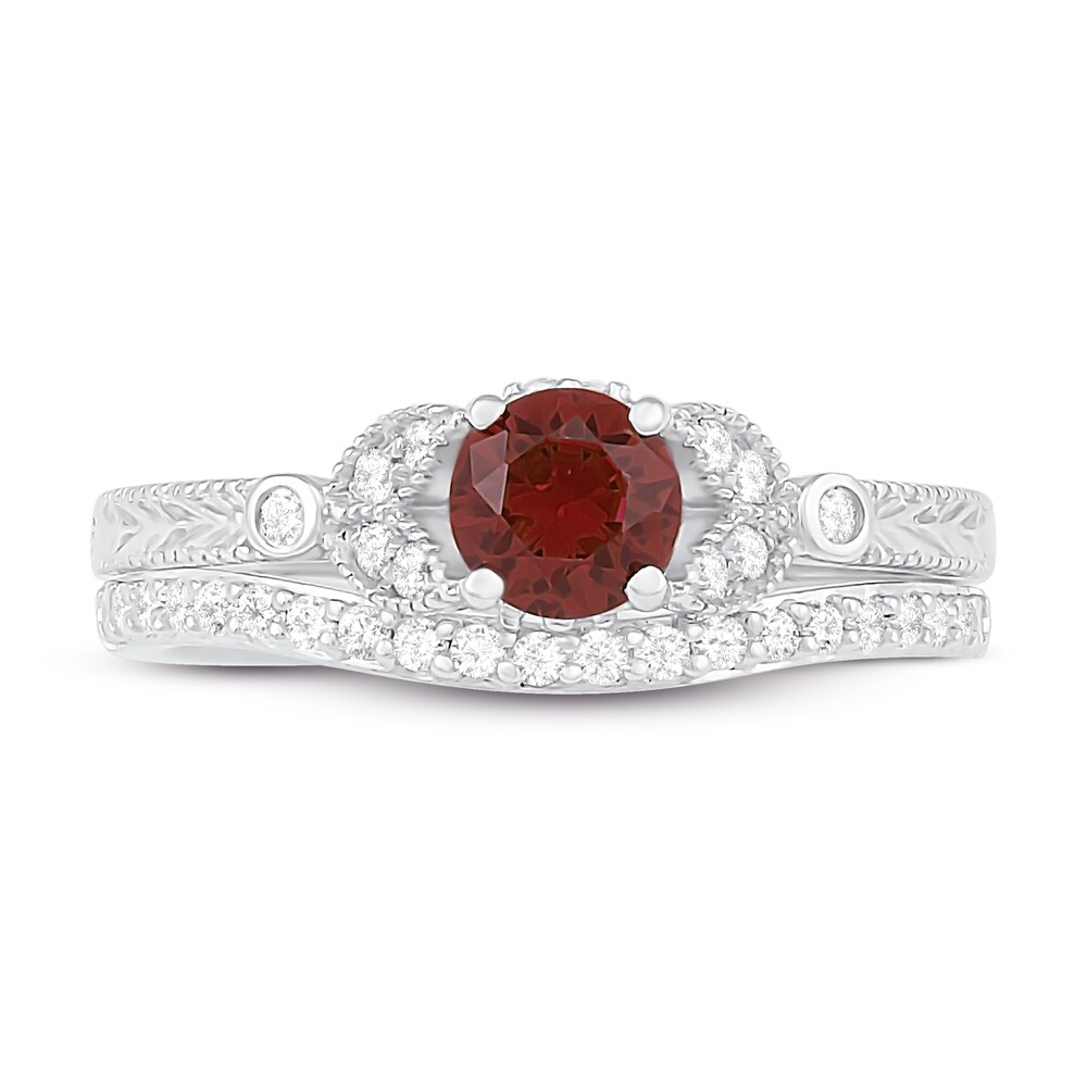Natural Garnet Bridal Set 1/4 ct tw Diamonds 14K White Gold sAbGPUNB Natural Garnet Bridal Set 1/4 ct tw Diamonds 14K White Gold sAbGPUNB
