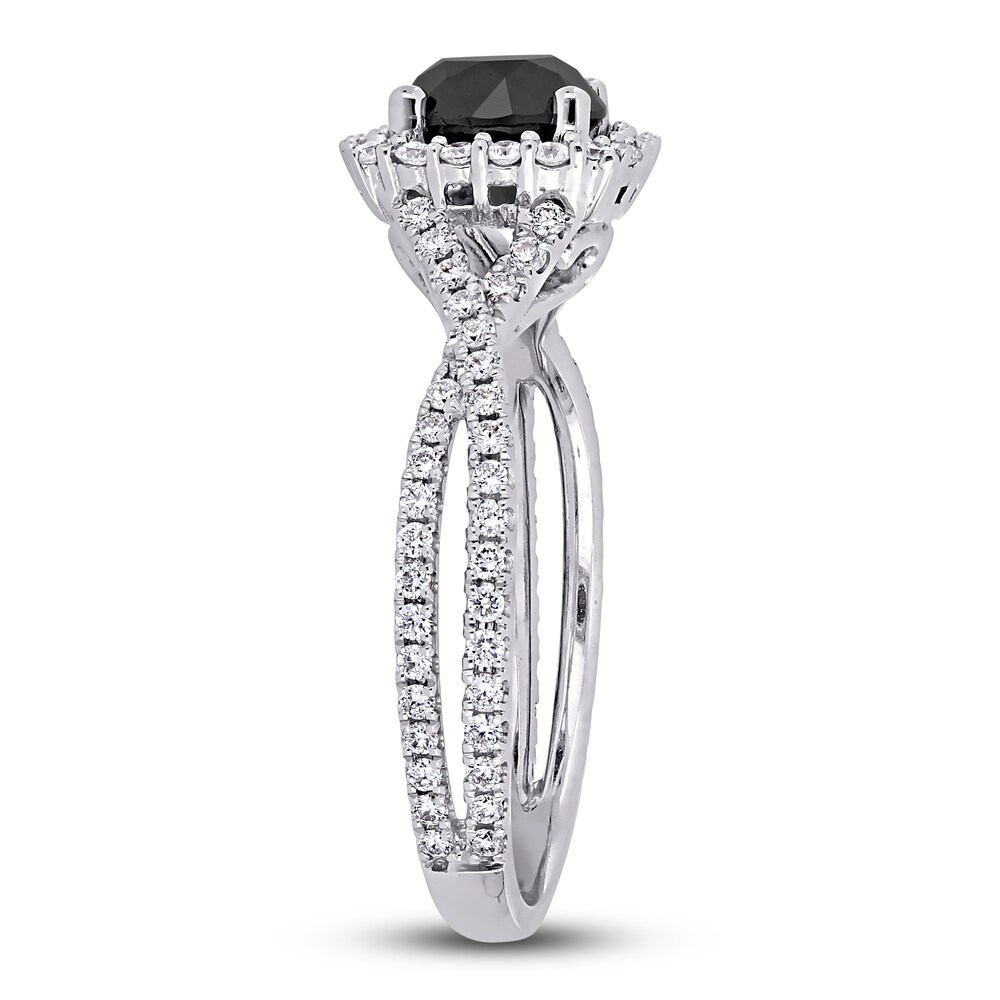 Black & White Diamond Halo Engagement Ring 1-1/2 ct tw Round 14K White Gold seVh0Kh8 Black & White Diamond Halo Engagement Ring 1-1/2 ct tw Round 14K White Gold seVh0Kh8
