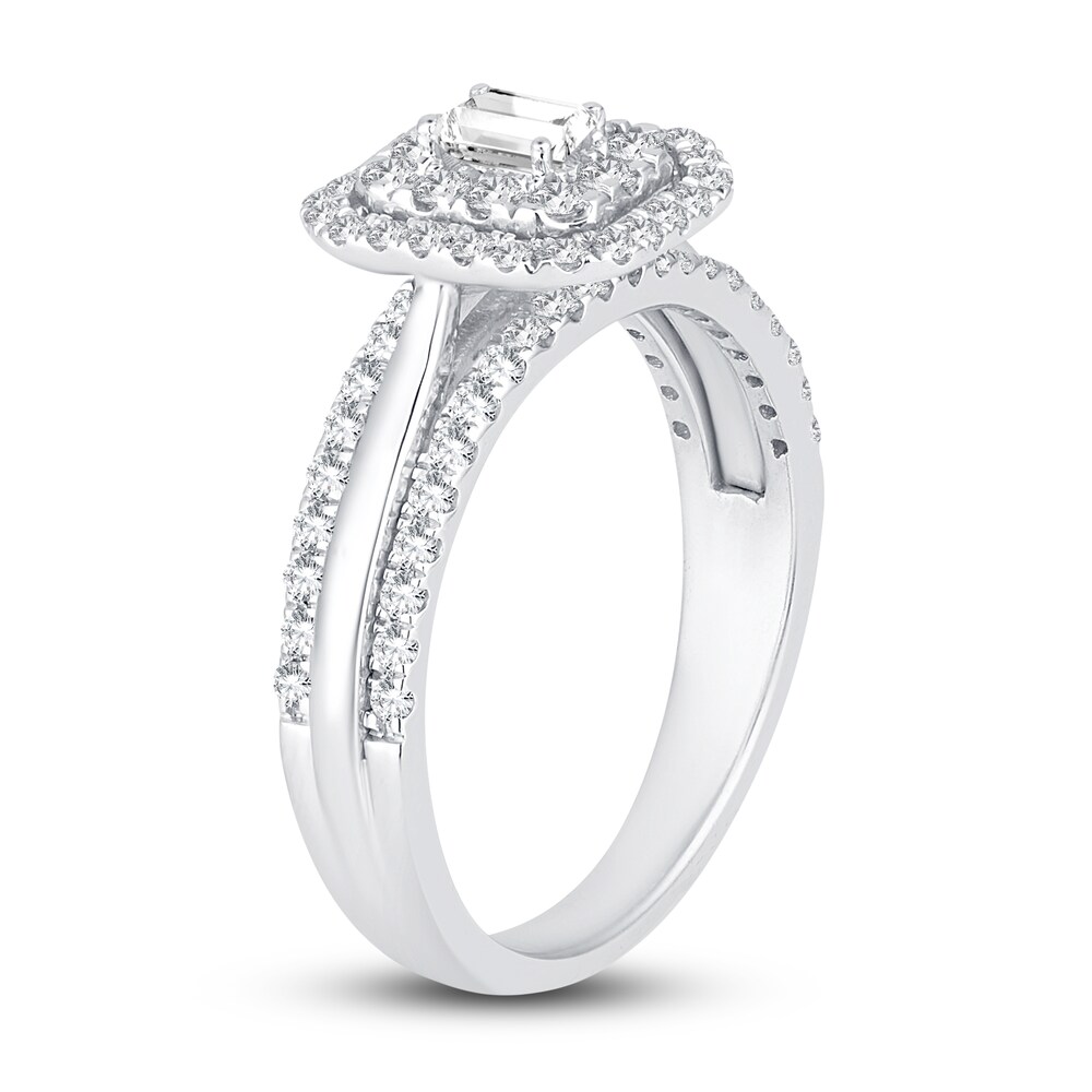 Diamond Double Halo Engagement Ring 3/4 ct tw Emerald/Round 14K White Gold skh1LAaq Diamond Double Halo Engagement Ring 3/4 ct tw Emerald/Round 14K White Gold skh1LAaq
