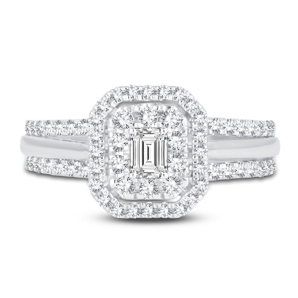 Diamond Double Halo Engagement Ring 3/4 ct tw Emerald/Round 14K White Gold skh1LAaq Diamond Double Halo Engagement Ring 3/4 ct tw Emerald/Round 14K White Gold skh1LAaq