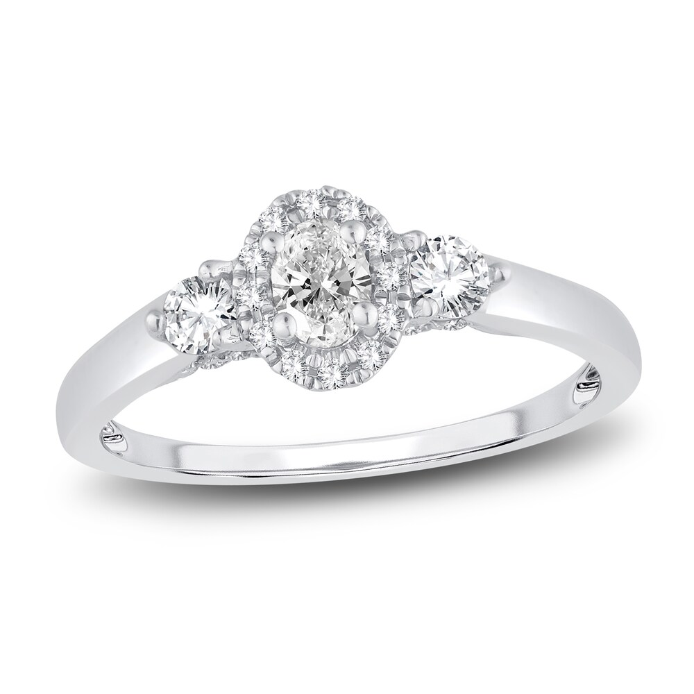 Diamond 3-Stone Ring 3/8 ct tw Oval/Round 14K White Gold swMGqd4e Diamond 3-Stone Ring 3/8 ct tw Oval/Round 14K White Gold swMGqd4e