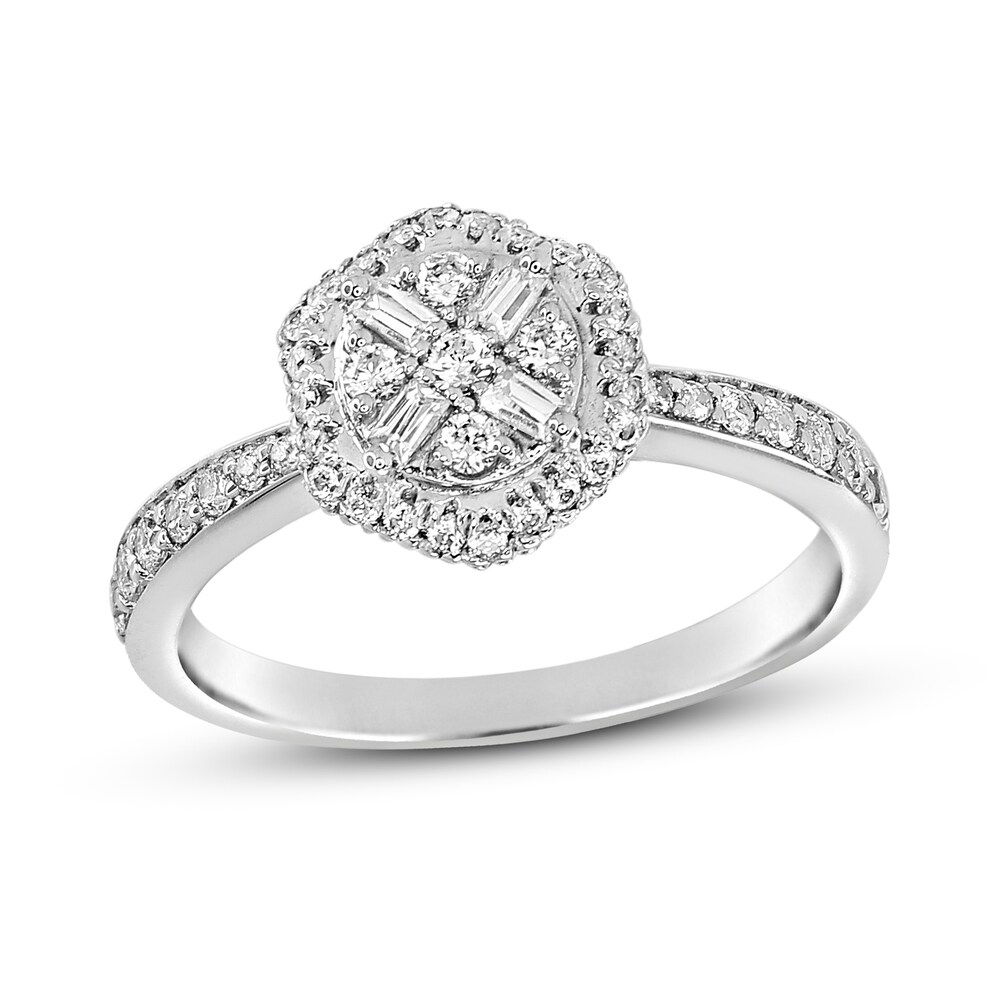 Diamond Engagement Ring 3/4 ct tw Round/Baguette 14K White Gold t32Vh2Vi Diamond Engagement Ring 3/4 ct tw Round/Baguette 14K White Gold t32Vh2Vi