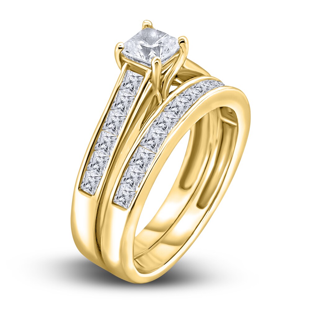 Diamond Bridal Set 1-1/2 ct tw Princess 14K Yellow Gold t7YOGMG1 Diamond Bridal Set 1-1/2 ct tw Princess 14K Yellow Gold t7YOGMG1