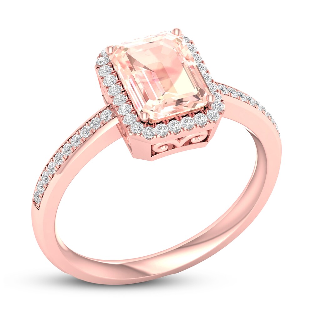 Natural Morganite Engagement Ring 1/6 ct tw Diamonds 14K Rose Gold tGT2x6BP Natural Morganite Engagement Ring 1/6 ct tw Diamonds 14K Rose Gold tGT2x6BP