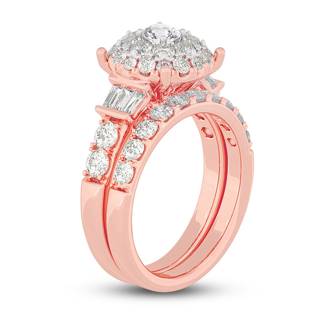 Diamond Halo Bridal Set 2 ct tw Round/Baguette 14K Rose Gold tOv6SOn6 Diamond Halo Bridal Set 2 ct tw Round/Baguette 14K Rose Gold tOv6SOn6
