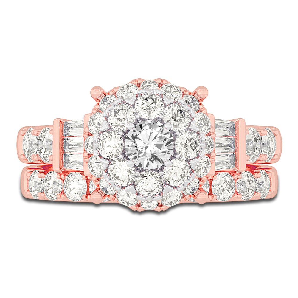 Diamond Halo Bridal Set 2 ct tw Round/Baguette 14K Rose Gold tOv6SOn6 Diamond Halo Bridal Set 2 ct tw Round/Baguette 14K Rose Gold tOv6SOn6