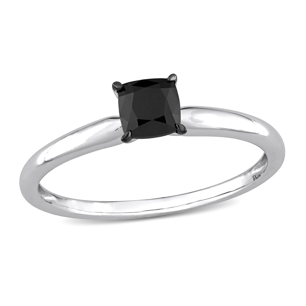 Black Diamond Solitaire Engagement Ring 1/2 ct tw Cushion-cut 14K White Gold tfSwGCtF Black Diamond Solitaire Engagement Ring 1/2 ct tw Cushion-cut 14K White Gold tfSwGCtF