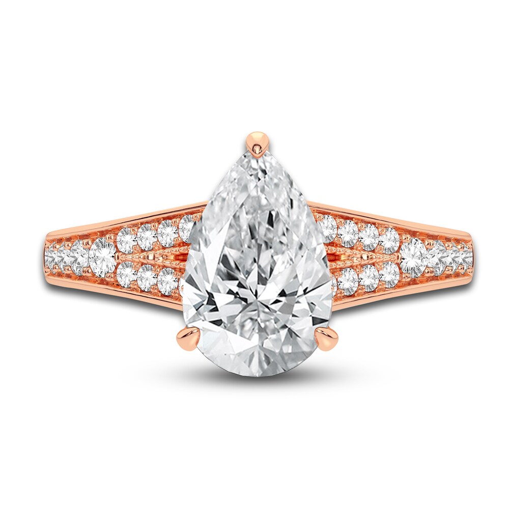 Lab-Created Diamond Engagement Ring 2-1/3 ct tw Pear/Round 14K Rose Gold u6zPCKi9
