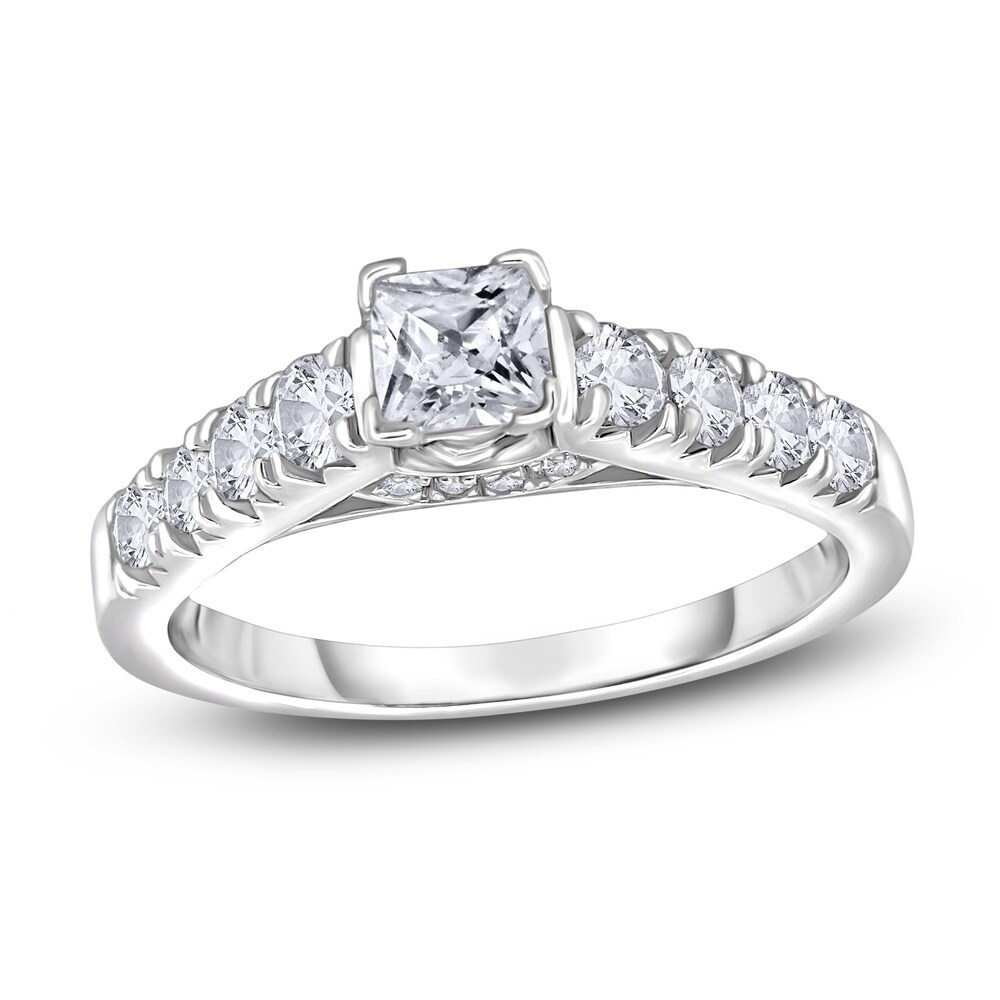 Diamond Engagement Ring 1-1/2 ct tw Princess/Round 14K White Gold u7pRooR7 Diamond Engagement Ring 1-1/2 ct tw Princess/Round 14K White Gold u7pRooR7