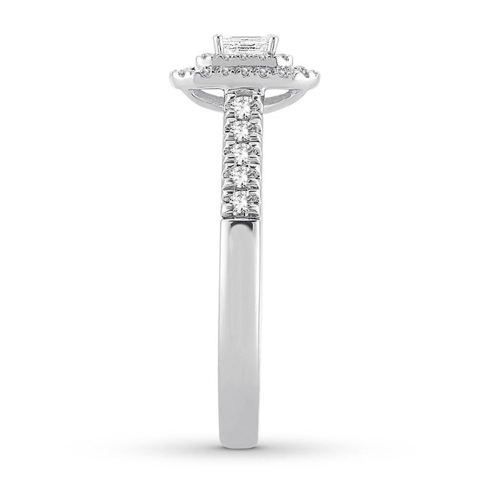 Diamond Promise Ring 1/2 ct tw Emerald/Round 10K White Gold uGoSzupl Diamond Promise Ring 1/2 ct tw Emerald/Round 10K White Gold uGoSzupl