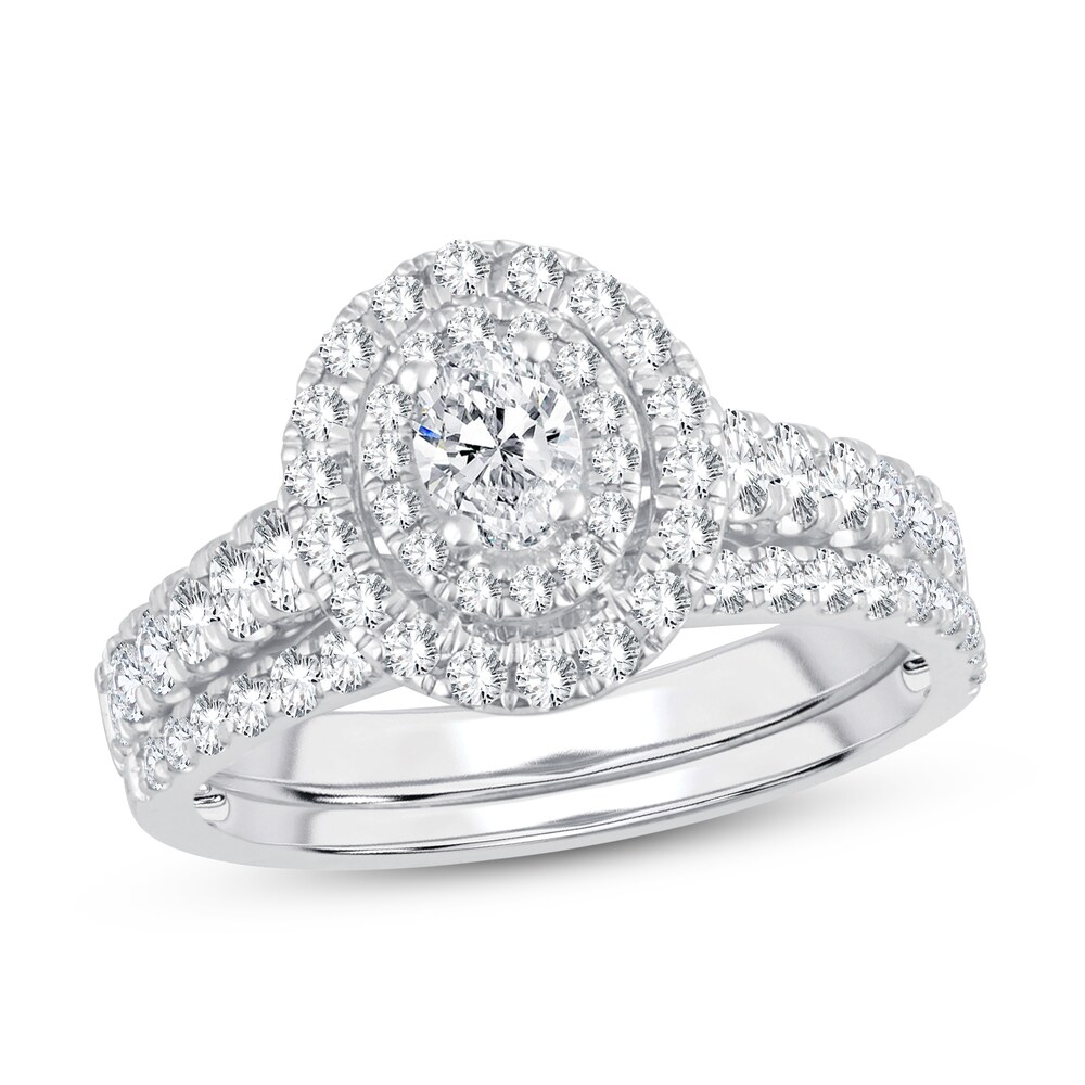 Diamond Bridal Set 1-1/5 ct tw Oval/Round-cut 14K White Gold ugFThqXh Diamond Bridal Set 1-1/5 ct tw Oval/Round-cut 14K White Gold ugFThqXh