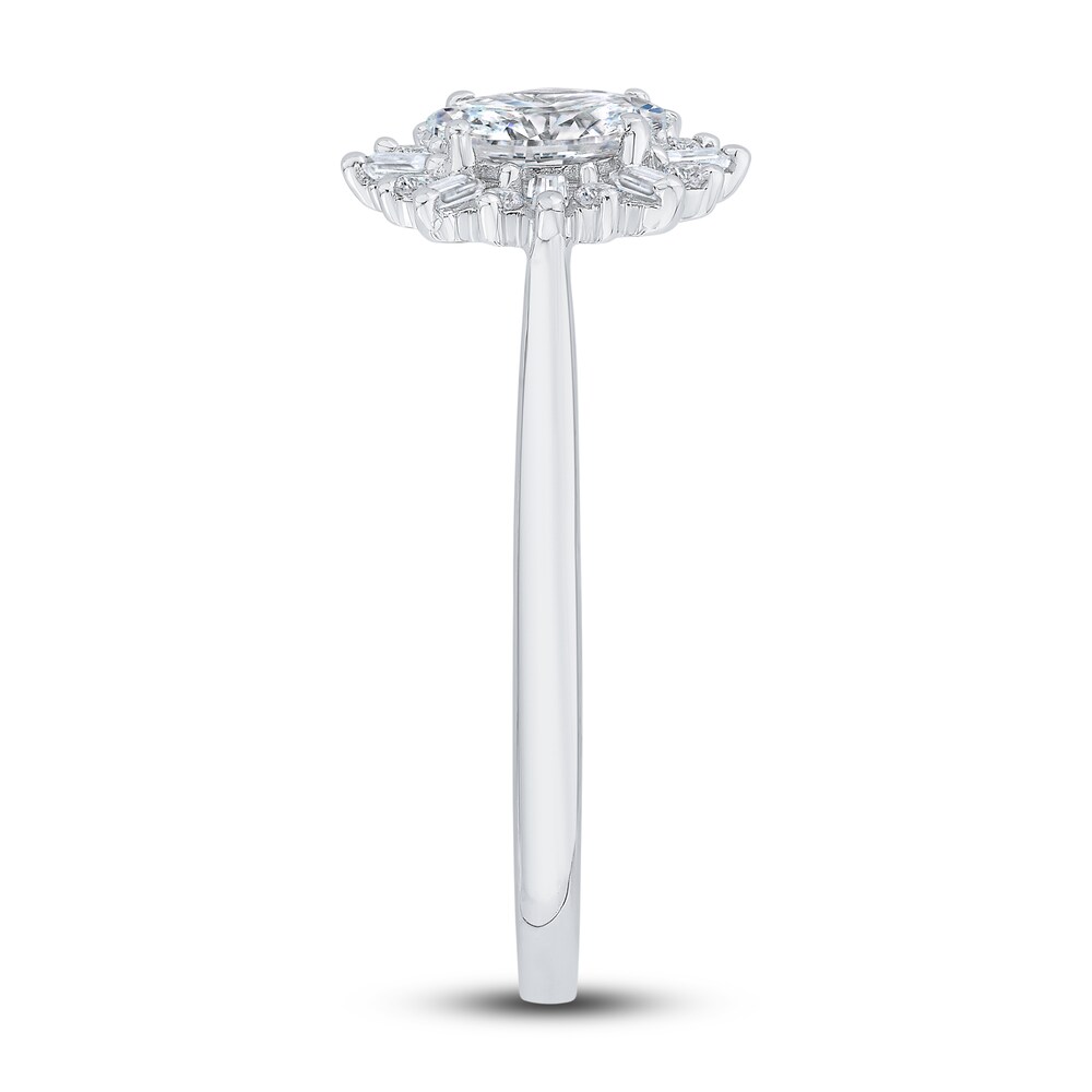 Diamond Engagement Ring 5/8 ct tw Oval/Round/Baguette 14K White Gold vMeMrroB Diamond Engagement Ring 5/8 ct tw Oval/Round/Baguette 14K White Gold vMeMrroB