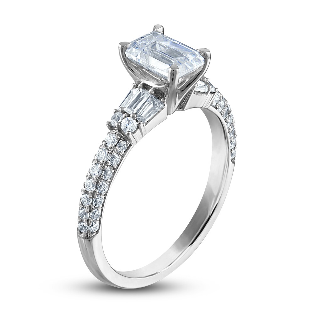 Certified Diamond Engagement Ring 1-1/2 ct tw Emerald/Round /Baguette 14K White Gold wVmLR38R Certified Diamond Engagement Ring 1-1/2 ct tw Emerald/Round /Baguette 14K White Gold wVmLR38R