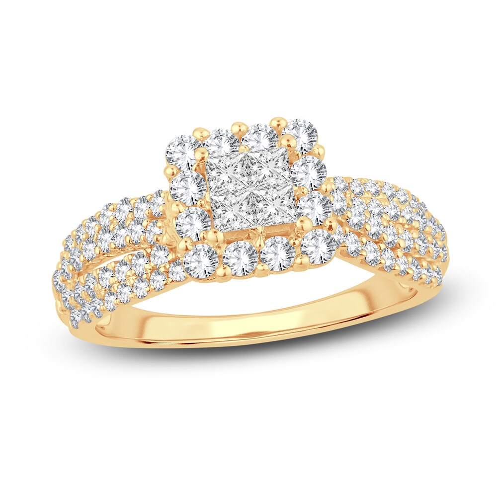 Diamond Ring 1 ct tw Round/Princess 14K Yellow Gold x18o8lve Diamond Ring 1 ct tw Round/Princess 14K Yellow Gold x18o8lve