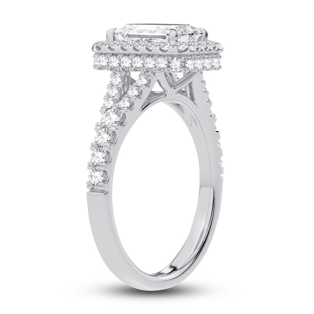 Lab-Created Diamond Engagement Ring 2-3/4 ct tw Emerald/Round 14K White Gold x9xE4OiX Lab-Created Diamond Engagement Ring 2-3/4 ct tw Emerald/Round 14K White Gold x9xE4OiX