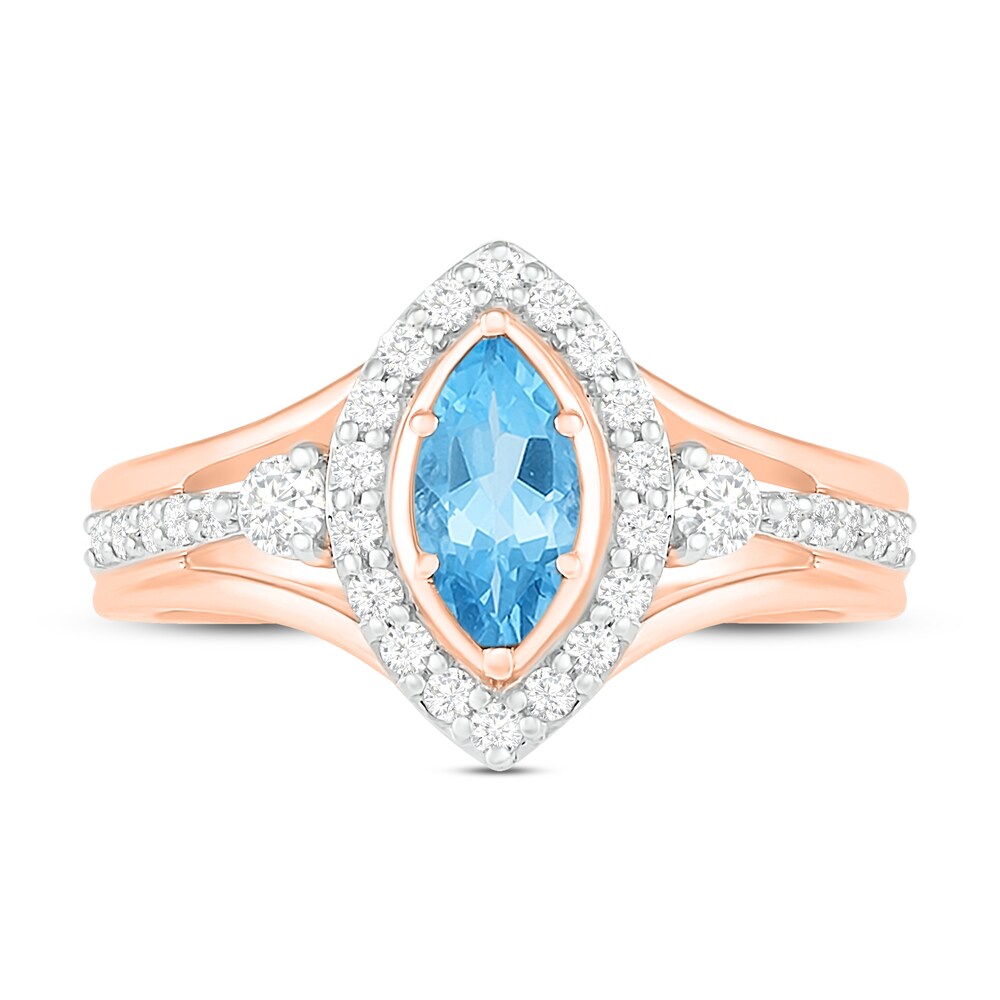 Natural Blue Topaz Engagement Ring 3/8 ct tw Diamonds 14K Rose Gold xCNwVjtf