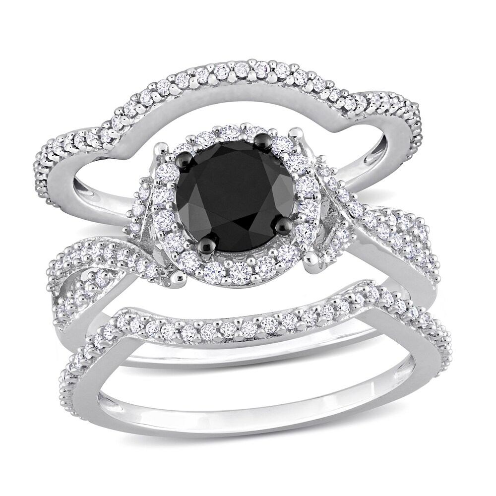 Black & White Diamond Bridal Set 1-1/2 ct tw Round 14K White Gold xx7bzprj