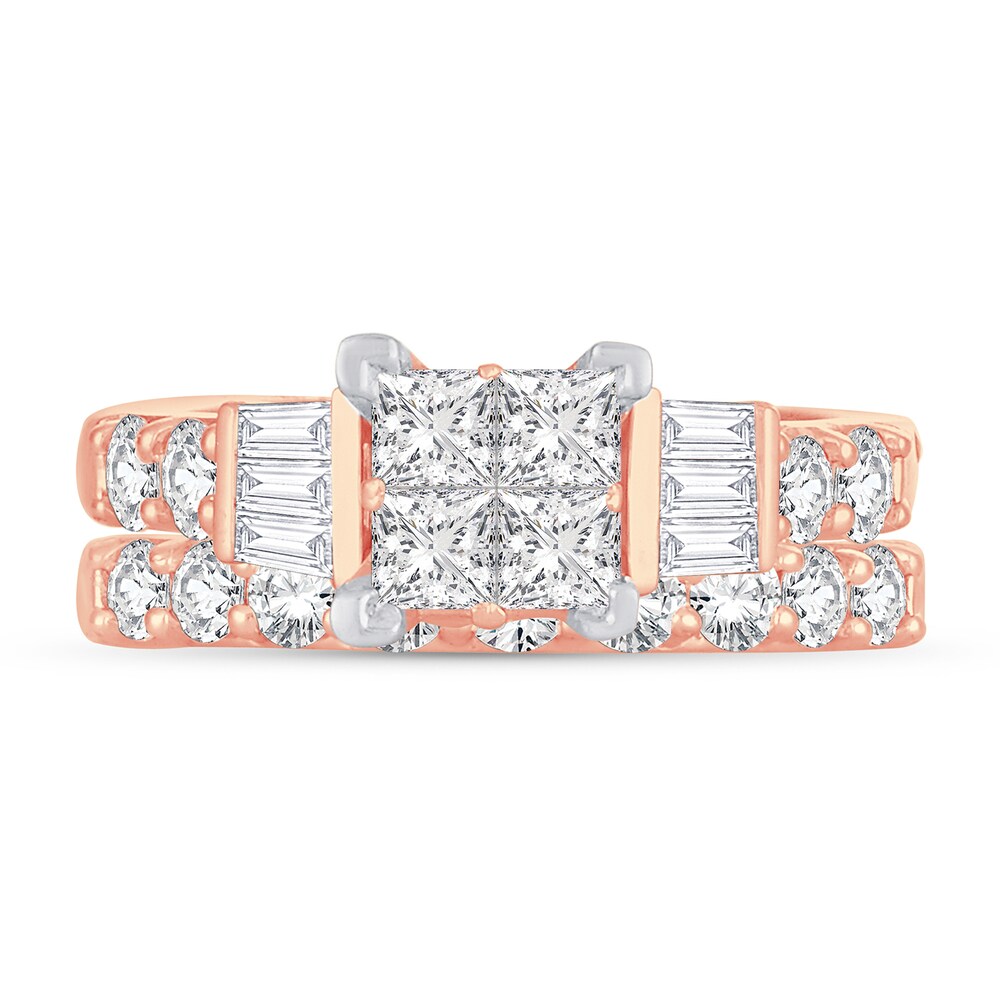 Diamond Bridal Set 2 ct tw Round/Princess/Baguette 14K Rose Gold ygTW5vFr