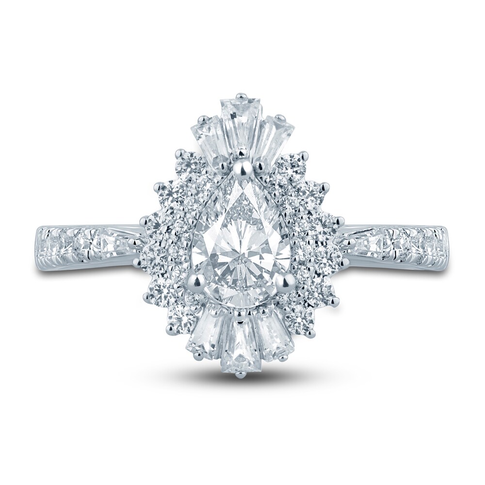 Pnina Tornai Diamond Engagement Ring 1-1/2 ct tw Pear/Round /Baguette 14K White Gold ykuuYAnq