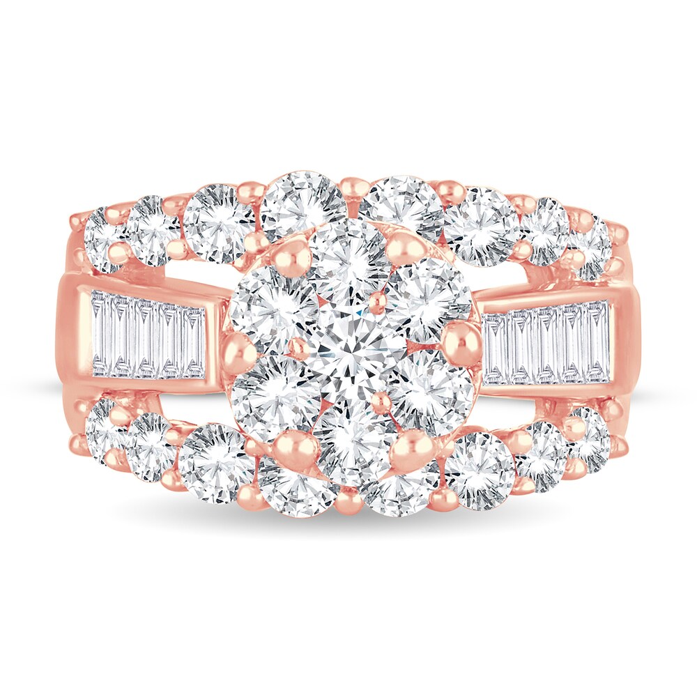 Diamond Ring 3 ct tw Round/Baguette 14K Rose Gold zhAkK0d7