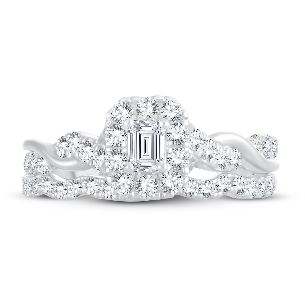 Diamond Bridal Set 1 ct tw Emerald/Round-cut 14K White Gold zqAnwGE1 Diamond Bridal Set 1 ct tw Emerald/Round-cut 14K White Gold zqAnwGE1